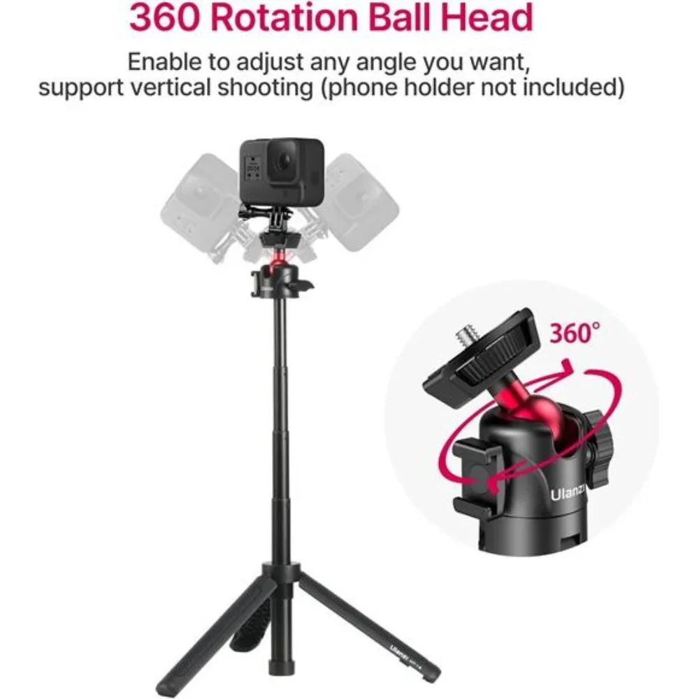 Extendable Mini Camera Tripod, 4 Levels Adjustment 360° Ball Head Cold Shoe